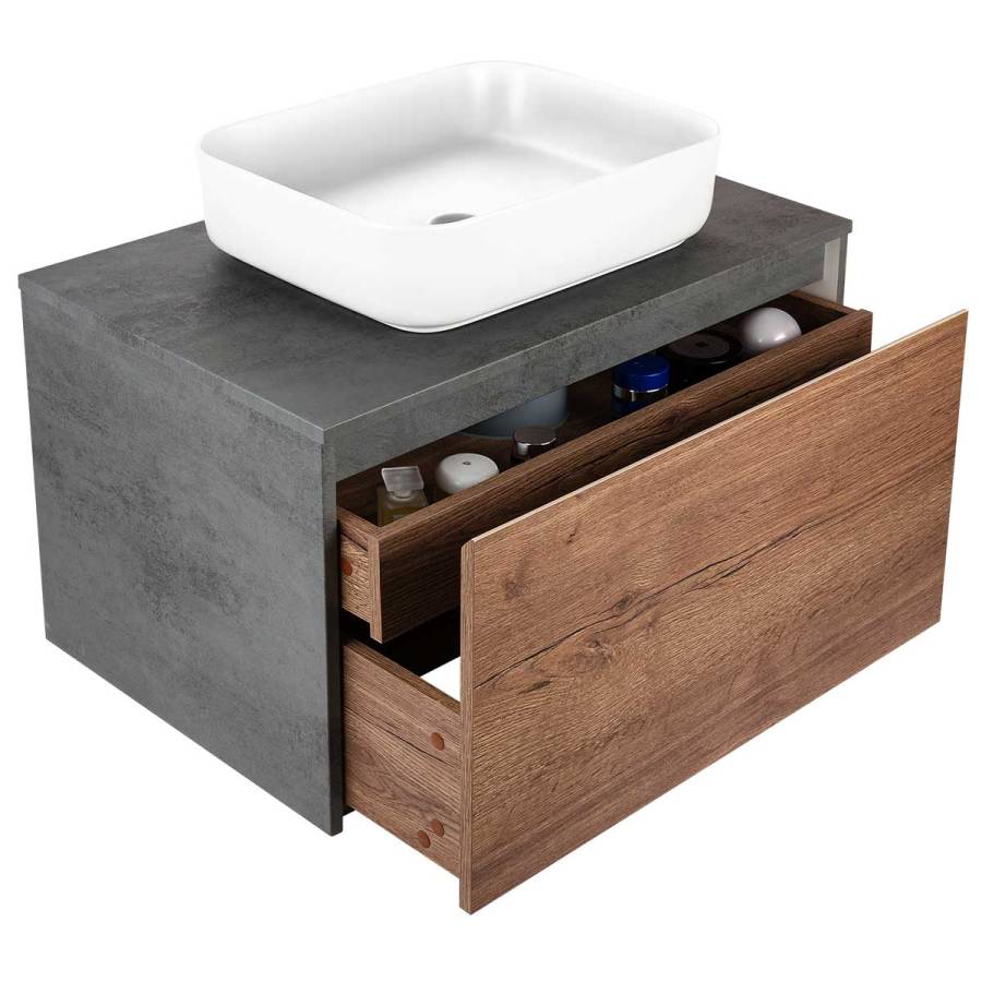 База под накладную раковину Mesa 800 подвесная, 1 выкатной/1 скрытый ящик soft close, T.Oak + Beton База под накладную раковину Mesa 800 подвесная, 1 выкатной/1 скрытый ящик soft close, T.Oak + Beton