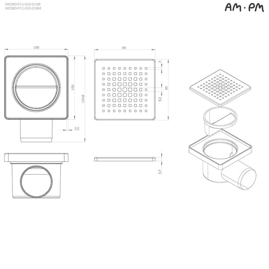 W02BD-P11-010-01SB PrimeFlow Трап для душа точечный мокрый затвор Cut Gradient 10см цвет сталь мат W02BD-P11-010-01SB PrimeFlow Трап для душа точечный мокрый затвор Cut Gradient 10см цвет сталь мат