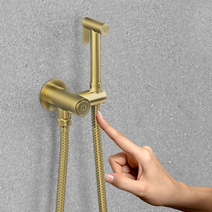 Смеситель для раковины встроенный с термостатом, с гигиеническим душем Timo Saona 2383/17SM золото матовое Смеситель для раковины встроенный с термостатом, с гигиеническим душем Timo Saona 2383/17SM золото матовое