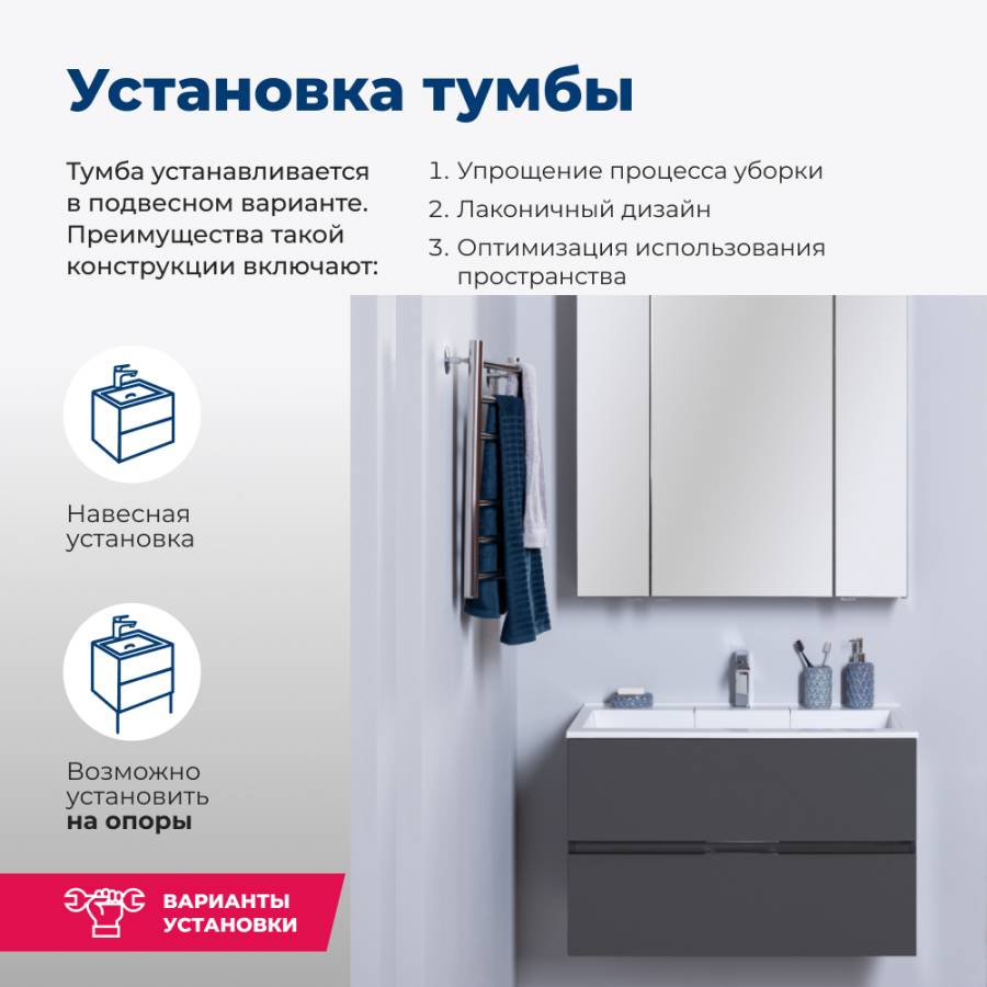 Тумба под раковину Aquanet Алвита 80 серый антрацит Тумба под раковину Aquanet Алвита 80 серый антрацит