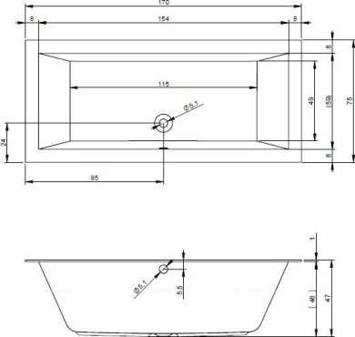 Акриловая ванна RIHO LUGO VELVET 170x75