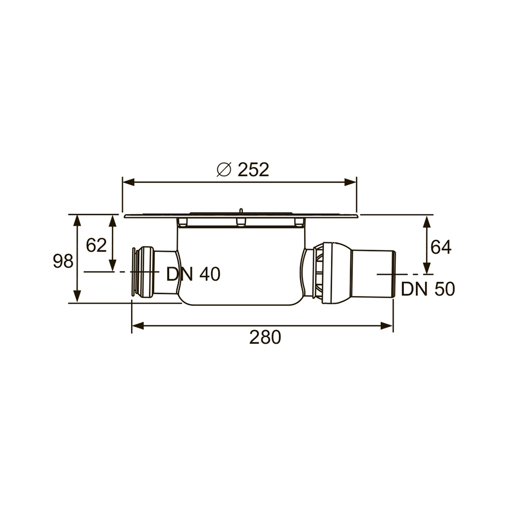 Комплект точечного трапа с сифоном DN 50 и декоративной решеткой Комплект точечного трапа с сифоном DN 50 и декоративной решеткой