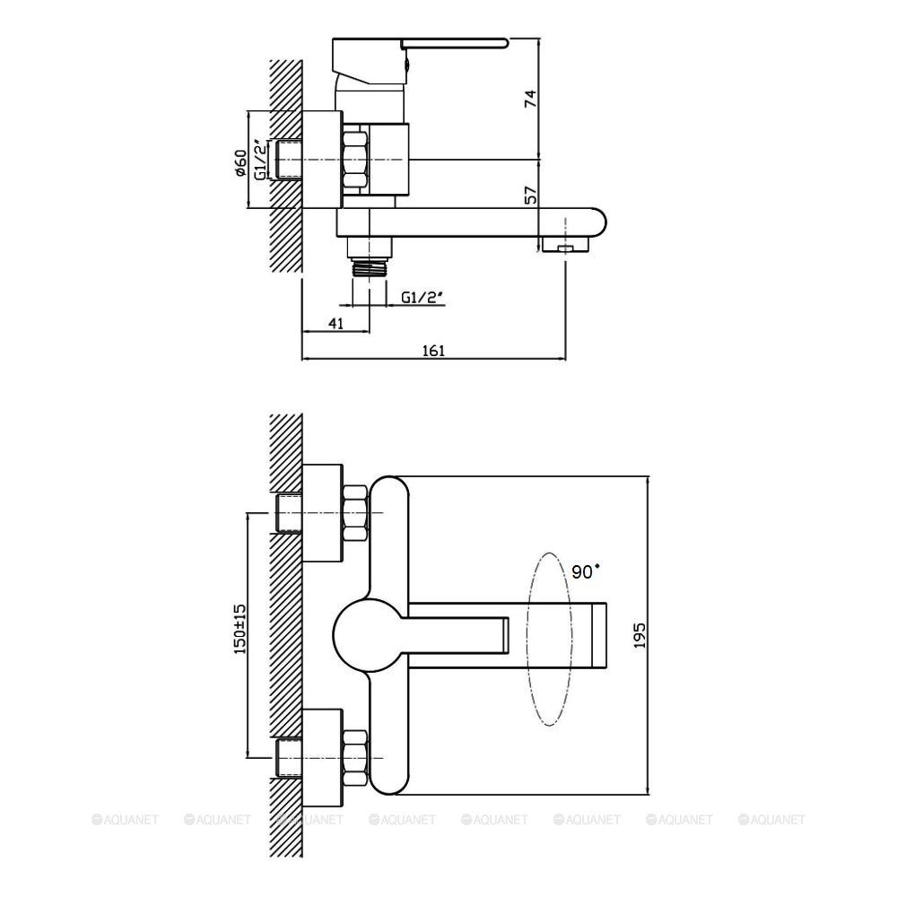 Смеситель для ванны/душа Agger Strong A1410000 Смеситель для ванны/душа Agger Strong A1410000