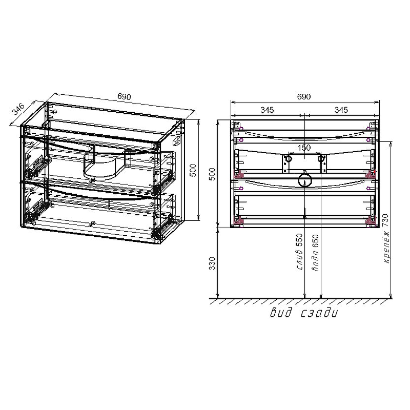 Тумба подвесная Creto Oro 70 см 24-HN70-GR серый люкс Тумба подвесная Creto Oro 70 см 24-HN70-GR серый люкс