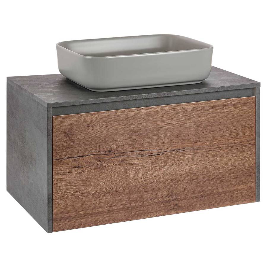 База под накладную раковину Mesa 800 подвесная, 1 выкатной/1 скрытый ящик soft close, T.Oak + Beton База под накладную раковину Mesa 800 подвесная, 1 выкатной/1 скрытый ящик soft close, T.Oak + Beton