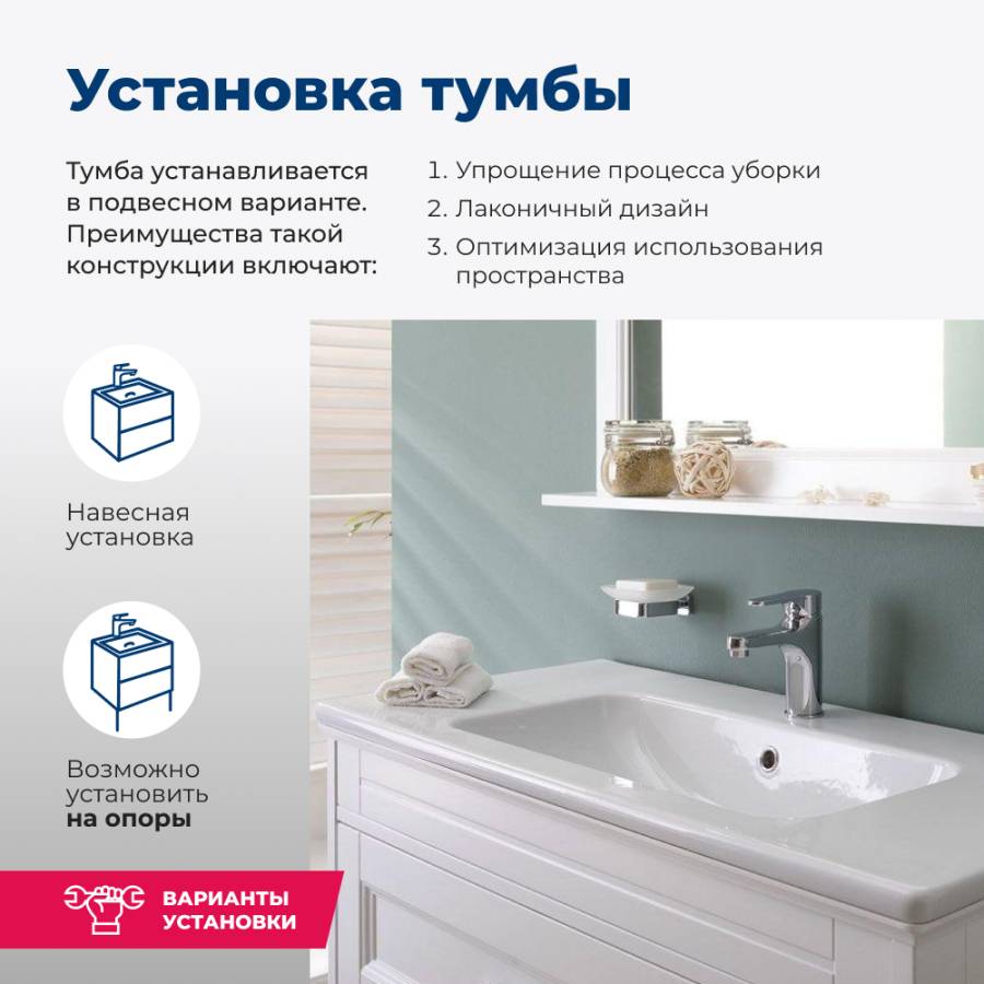 Тумба под раковину Aquanet Бостон 100 белый матовый Тумба под раковину Aquanet Бостон 100 белый матовый