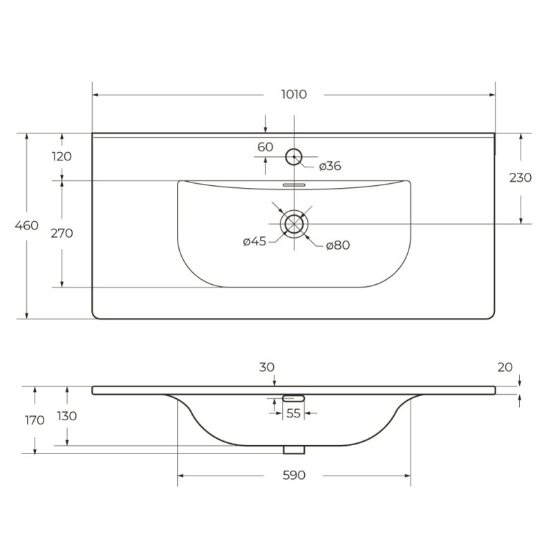 KEP-100-CEM-W0 Столешница из керамогранита без отверстия под смеситель 1016x468x10 Исполнение: Cemento  KEP-100-CEM-W0 Столешница из керамогранита без отверстия под смеситель 1016x468x10 Исполнение: Cemento