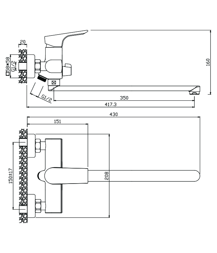 Смеситель д/ванны с длинным изливом PORTO, арт.11221PR Смеситель д/ванны с длинным изливом PORTO, арт.11221PR