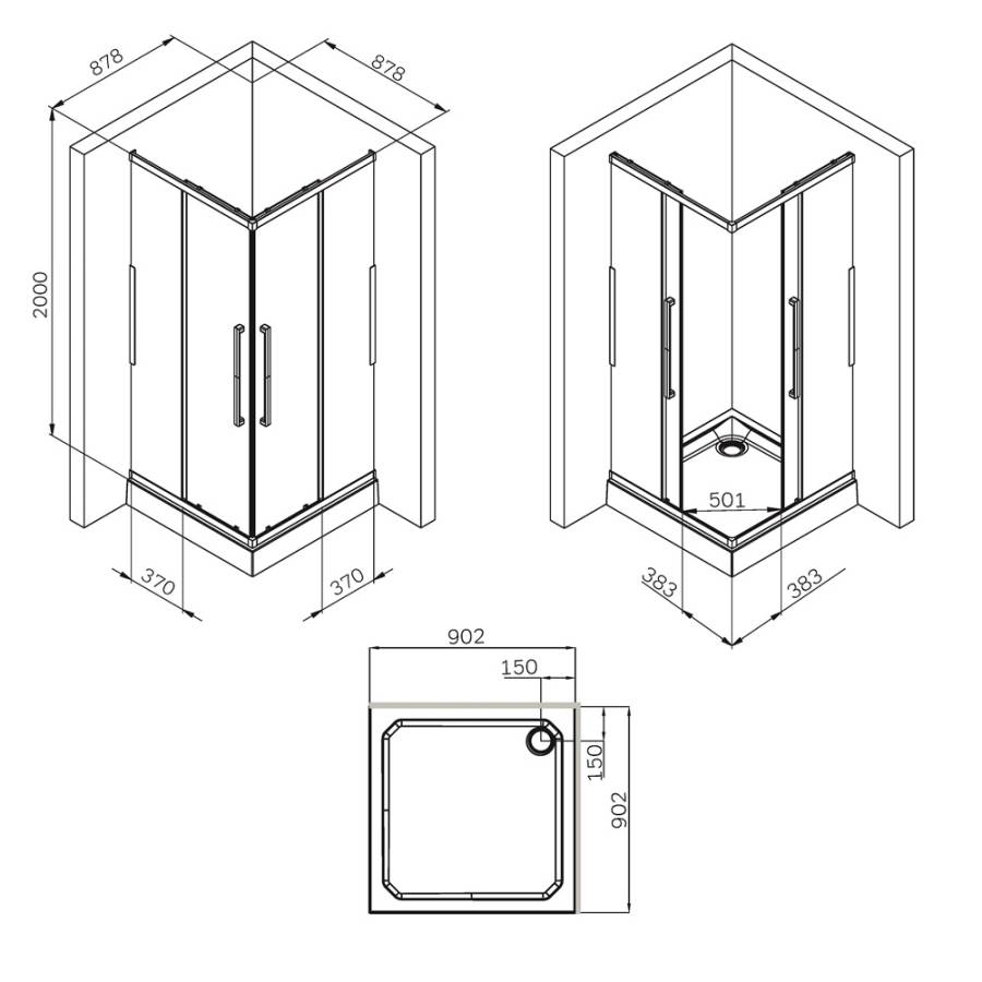 W84G-403-9090-MT Душевое ограждение Func Square Slide 90х90, мат хром, прозрачное W84G-403-9090-MT Душевое ограждение Func Square Slide 90х90, мат хром, прозрачное