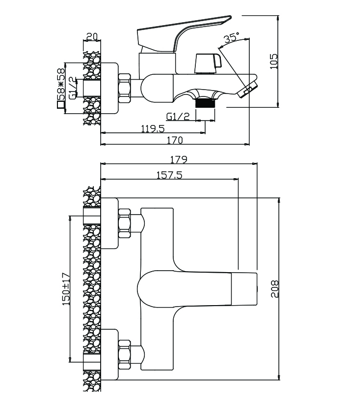 Смеситель д/ванны PORTO, арт.11201PR Смеситель д/ванны PORTO, арт.11201PR