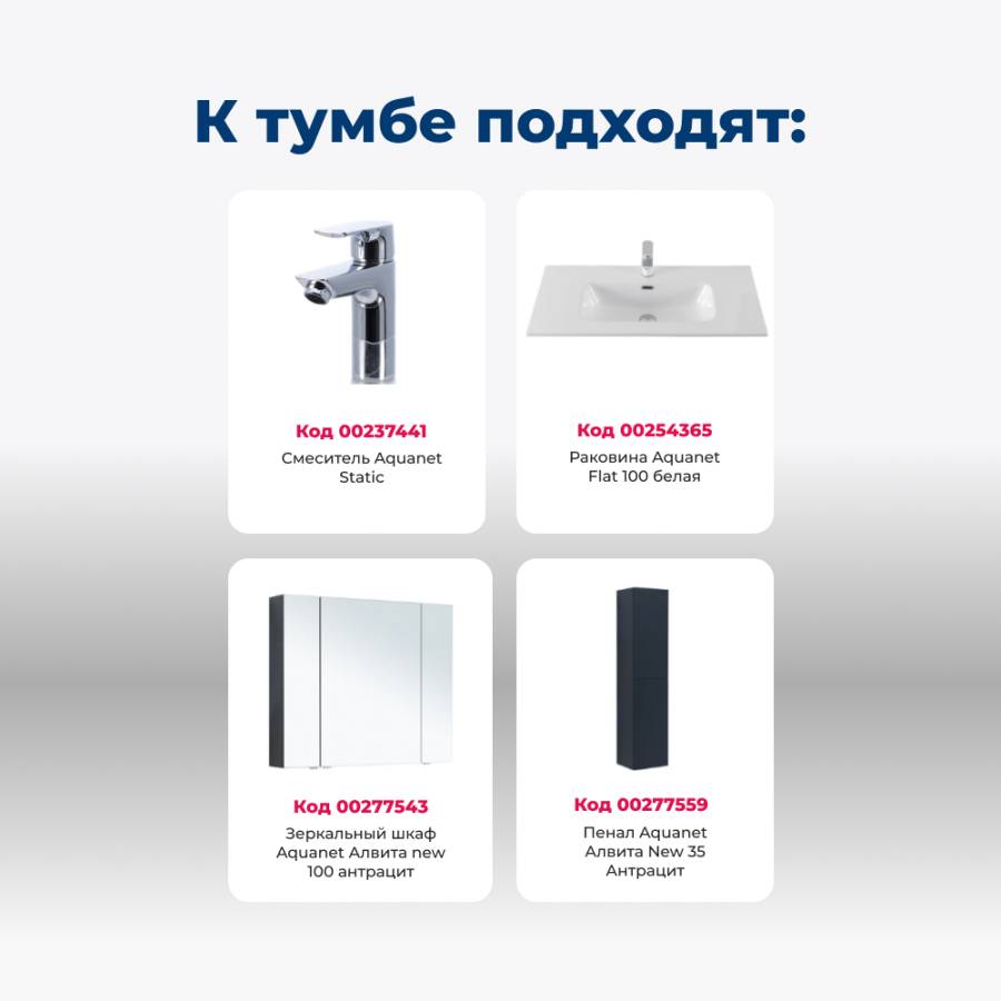 Тумба под раковину Aquanet Алвита New 100 2 ящика, антрацит Тумба под раковину Aquanet Алвита New 100 2 ящика, антрацит