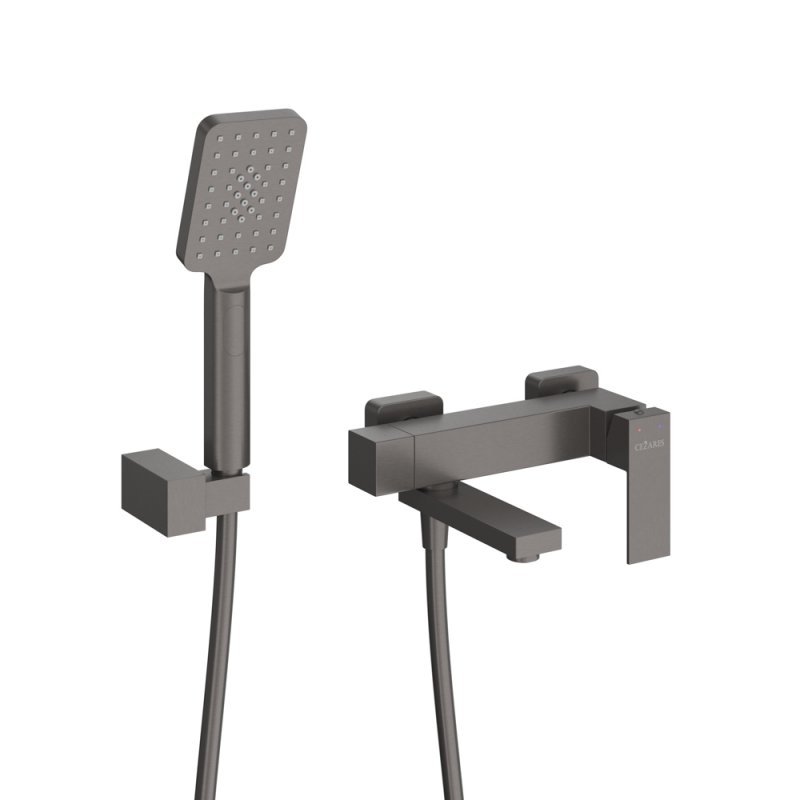 SLIDER-VD-GM Смеситель для ванны и душа однорычажный в комплекте с ручным душем, шлангом и держателем, оружейная сталь SLIDER-VD-GM Смеситель для ванны и душа однорычажный в комплекте с ручным душем, шлангом и держателем, оружейная сталь