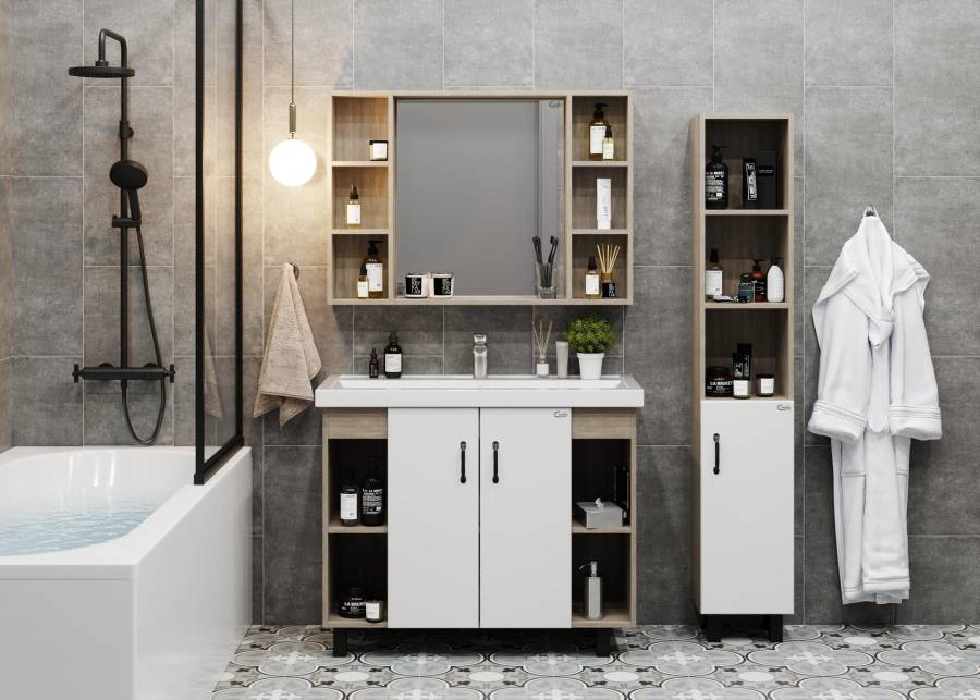 Тумба Onika Тимбер 100 напольная, белая мат./дуб сонома (ум. Фостер 100) Тумба Onika Тимбер 100 напольная, белая мат./дуб сонома (ум. Фостер 100)