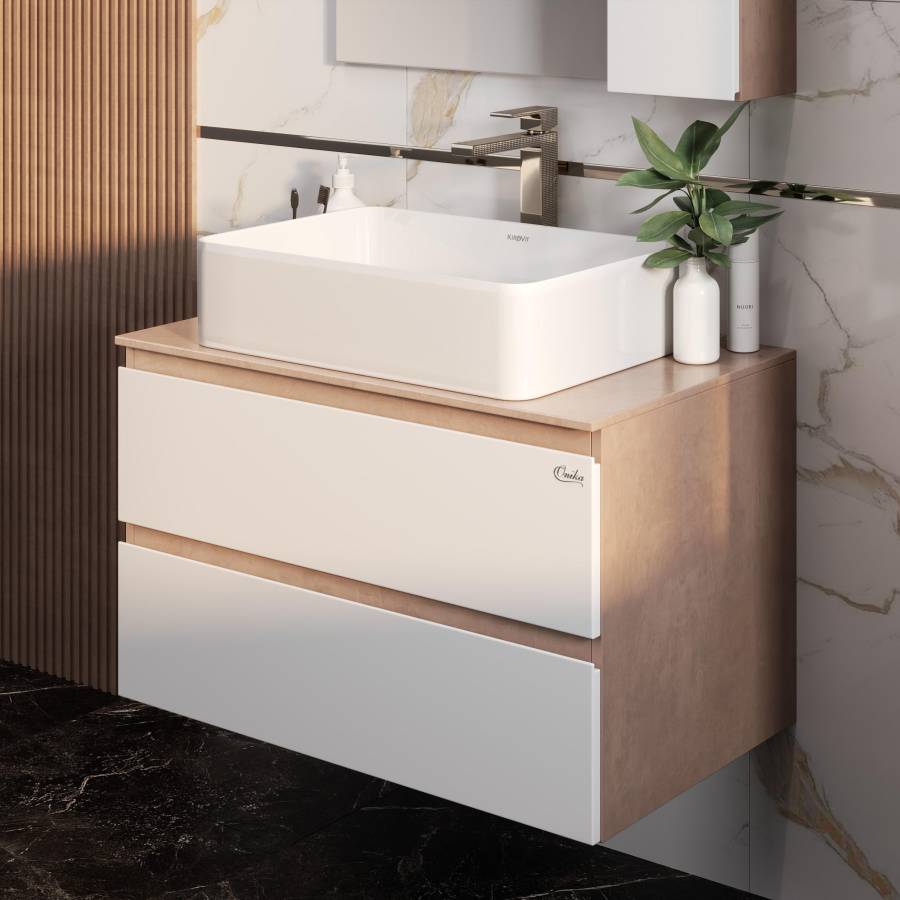 Тумба Onika Алеста 80 подвесная, белая/камень светлый (ум. Олимпия 56) Тумба Onika Алеста 80 подвесная, белая/камень светлый (ум. Олимпия 56)