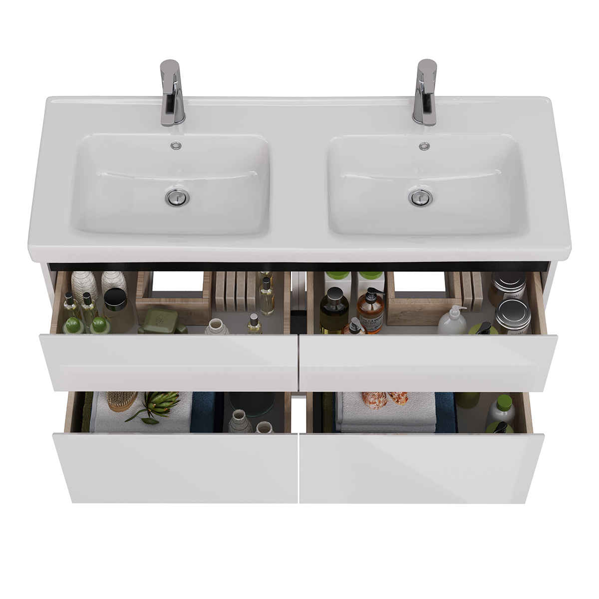 Тумба Lemark COMBI 125см под 2 раковины, подвесная/напольная,4 ящика, цвет планки: Чёрный, цвет корпуса, фасада: Белый глянец Тумба Lemark COMBI 125см под 2 раковины, подвесная/напольная,4 ящика, цвет планки: Чёрный, цвет корпуса, фасада: Белый глянец