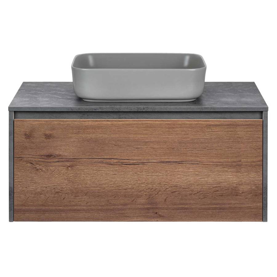 База под накладную раковину Mesa 1000 подвесная, 1 выкатной/1 скрытый ящик soft close, T.Oak + Beton База под накладную раковину Mesa 1000 подвесная, 1 выкатной/1 скрытый ящик soft close, T.Oak + Beton