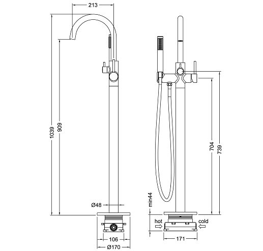 Смеситель Timo Saona 2310/03Y-CR напольный Смеситель Timo Saona 2310/03Y-CR напольный