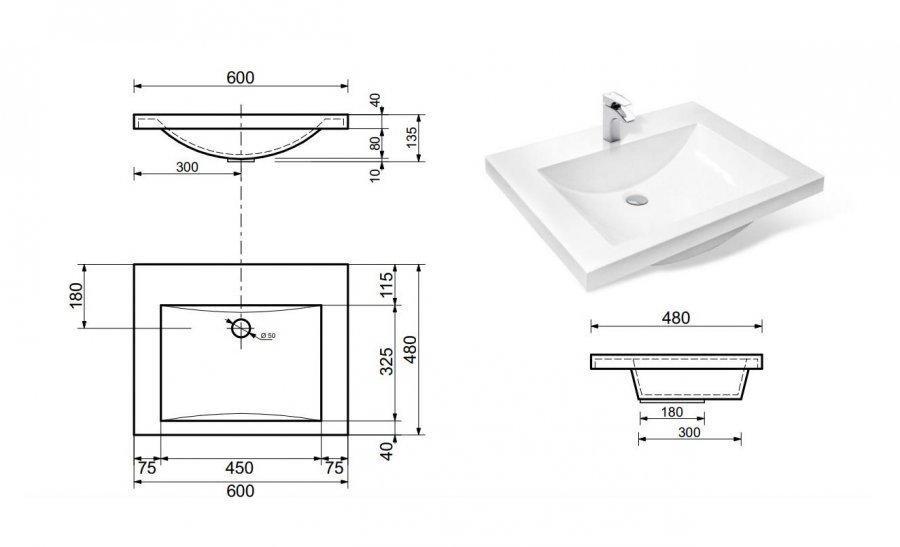 Тумба напольная под умывальник Monaсo 600х480 3 ящика (ШхГхВ) 598х476х860 Тумба напольная под умывальник Monaсo 600х480 3 ящика (ШхГхВ) 598х476х860