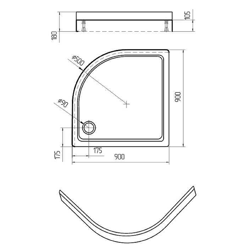 Панель для поддона 90*90 1/4 круга, радиус 50см. Панель для поддона 90*90 1/4 круга, радиус 50см.