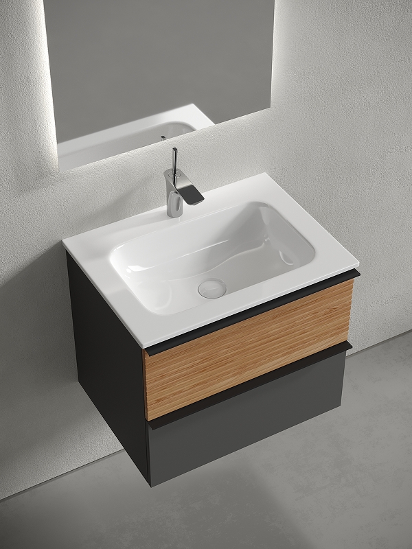 Тумба подвесная SANCOS Delta 590х445х500, c двумя ящиками оснащенными доводчиками, дуб красный/графит , арт. DL60GR Тумба подвесная SANCOS Delta 590х445х500, c двумя ящиками оснащенными доводчиками, дуб красный/графит , арт. DL60GR