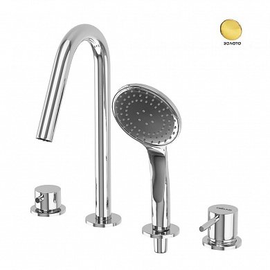 LEAF-BVDM4-L-PO Смеситель на борт ванны врезной, на 4 отверстия, исполнение Gold PVD