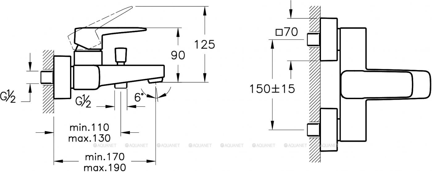 Смеситель Root Square для ванны/душа, хром Смеситель Root Square для ванны/душа, хром
