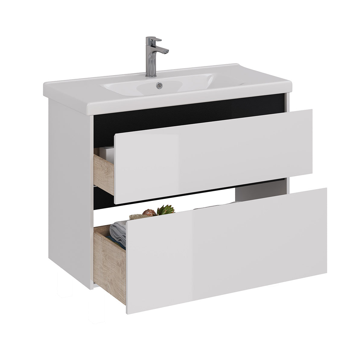 Тумба Lemark COMBI 100см под 1 раковину, подвесная/напольная, 2 ящика, цвет планки: Чёрный, цвет корпуса, фасада: Белый глянец Тумба Lemark COMBI 100см под 1 раковину, подвесная/напольная, 2 ящика, цвет планки: Чёрный, цвет корпуса, фасада: Белый глянец