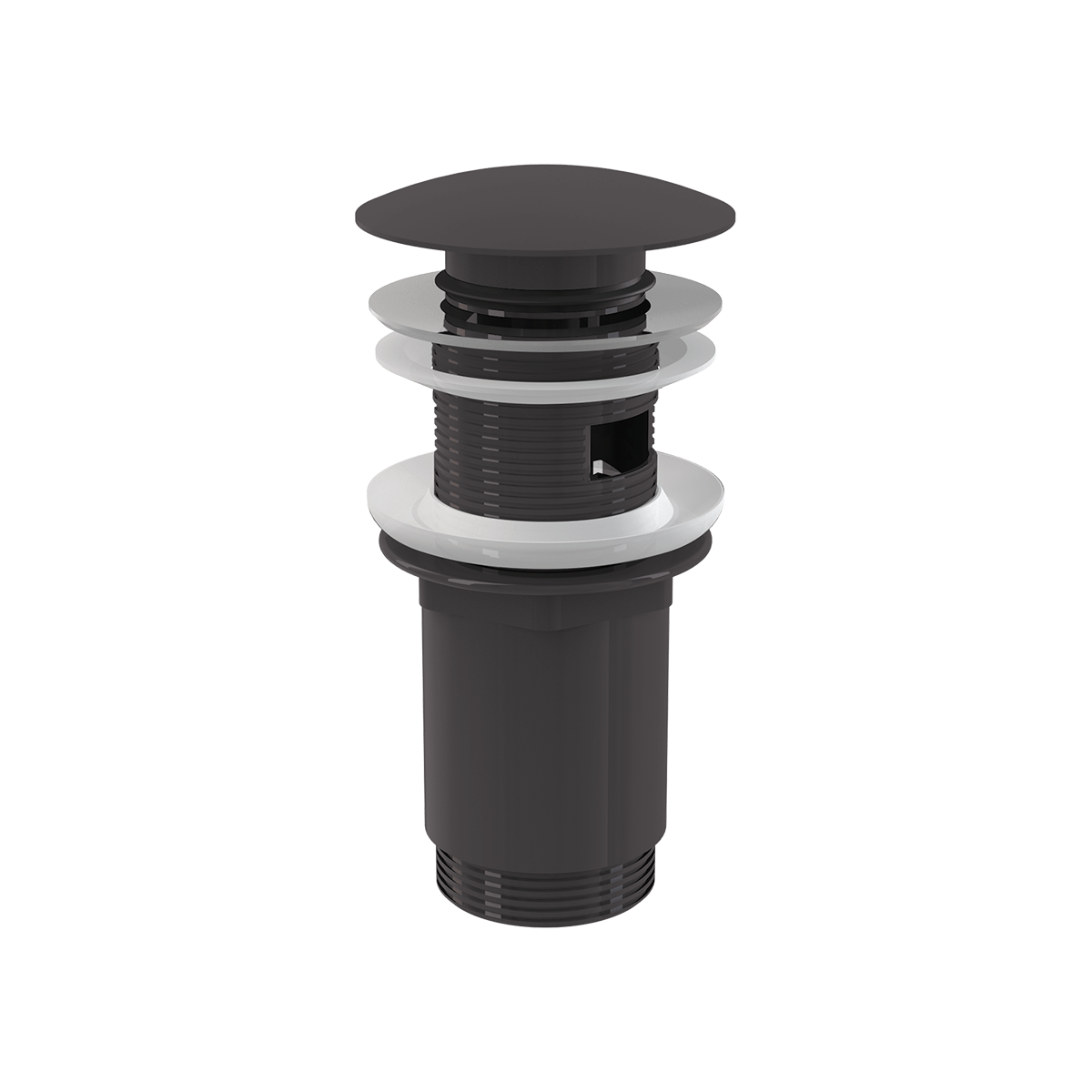 Донный клапан сифона для умывальника CLICK/CLACK 5/4", цельнометаллический с переливом и большой заглушкой, GUN METAL-мат Донный клапан сифона для умывальника CLICK/CLACK 5/4", цельнометаллический с переливом и большой заглушкой, GUN METAL-мат