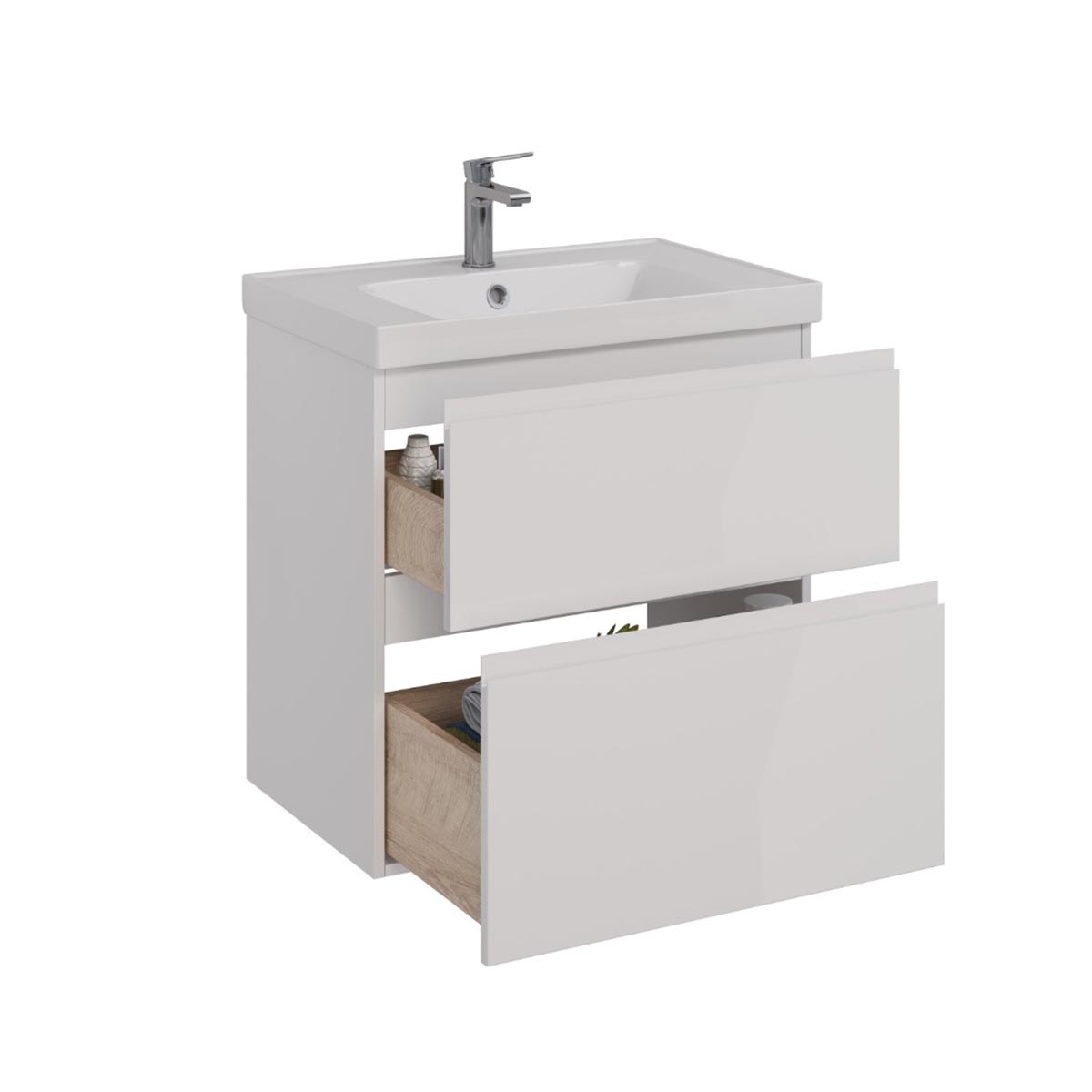 Тумба Lemark VEON 60см под 1 раковину, подвесная/напольная, 2 ящика, цвет корпуса, фасада: Белый глянец Тумба Lemark VEON 60см под 1 раковину, подвесная/напольная, 2 ящика, цвет корпуса, фасада: Белый глянец