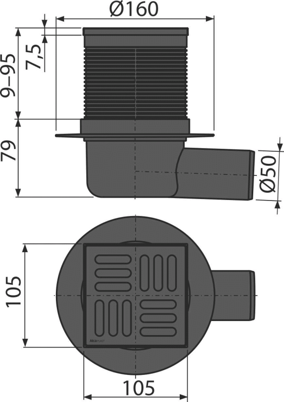 Сливной трап 105×105/50 мм боковой сток, решетка из нержавеющей стали, черный-мат, гидрозатвор комбинированный SMART Сливной трап 105×105/50 мм боковой сток, решетка из нержавеющей стали, черный-мат, гидрозатвор комбинированный SMART