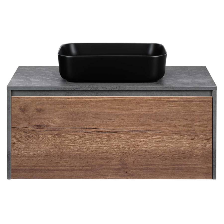 База под накладную раковину Mesa 1000 подвесная, 1 выкатной/1 скрытый ящик soft close, T.Oak + Beton База под накладную раковину Mesa 1000 подвесная, 1 выкатной/1 скрытый ящик soft close, T.Oak + Beton