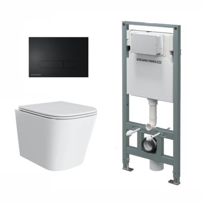 Комплект инсталляции с подвесным унитазом, черной кнопкой смыва