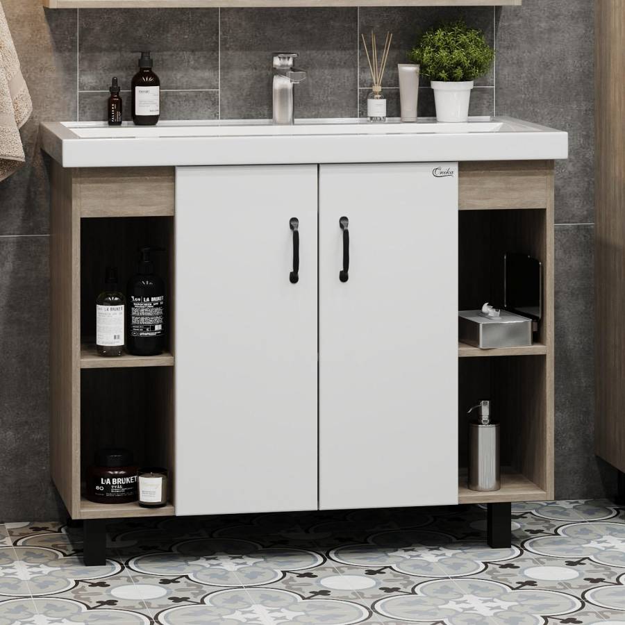 Тумба Onika Тимбер 100 напольная, белая мат./дуб сонома (ум. Фостер 100) Тумба Onika Тимбер 100 напольная, белая мат./дуб сонома (ум. Фостер 100)