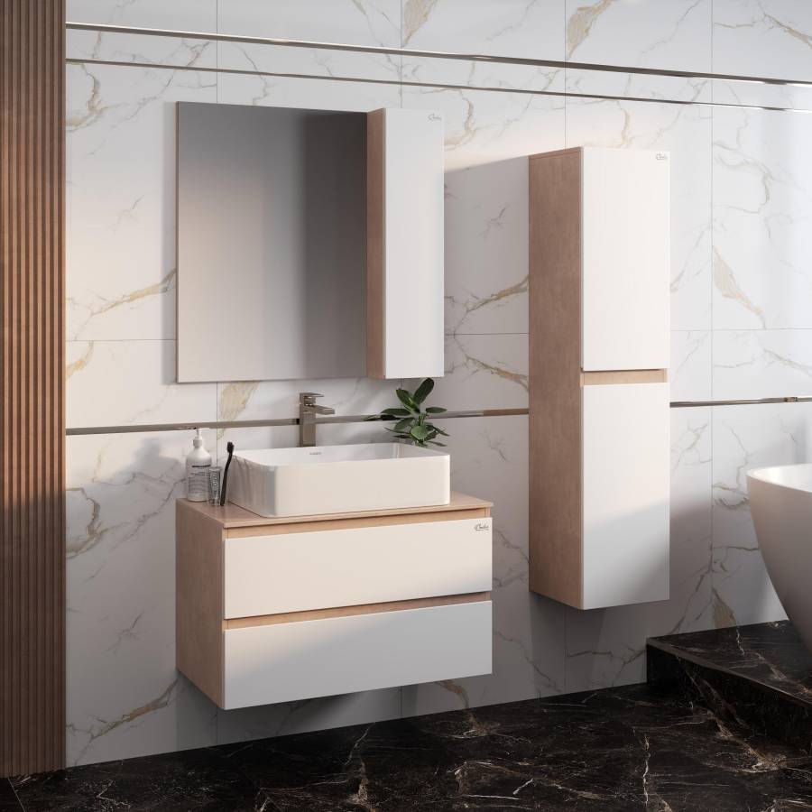 Тумба Onika Алеста 80 подвесная, белая/камень светлый (ум. Олимпия 56) Тумба Onika Алеста 80 подвесная, белая/камень светлый (ум. Олимпия 56)