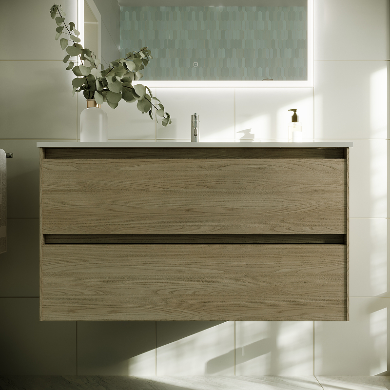 Тумба подвесная SANCOS Cento 890х450х500, c двумя ящиками оснащенными доводчиками, карпатская ель, арт. CN90KE Тумба подвесная SANCOS Cento 890х450х500, c двумя ящиками оснащенными доводчиками, карпатская ель, арт. CN90KE