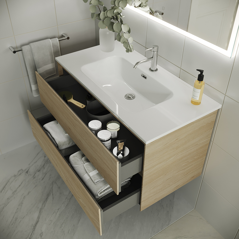 Тумба подвесная SANCOS Cento 1190х450х500, c двумя ящиками оснащенными доводчиками, карпатская ель, арт. CN120-1KE Тумба подвесная SANCOS Cento 1190х450х500, c двумя ящиками оснащенными доводчиками, карпатская ель, арт. CN120-1KE
