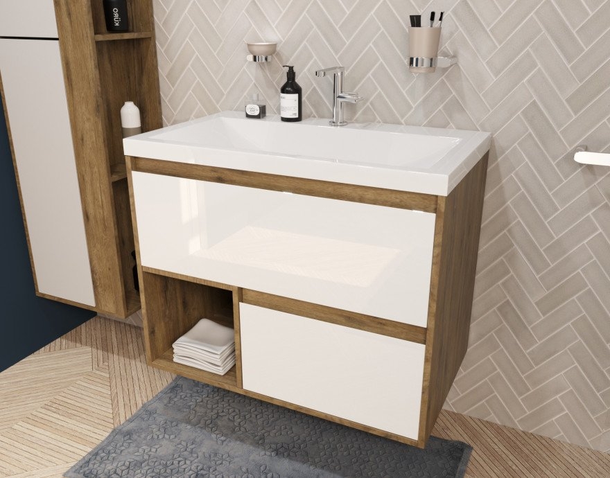 Тумба подвесная под умывальник Monaсo Wood 800х480 2 ящика (ШхГхВ) 798х476х607 Тумба подвесная под умывальник Monaсo Wood 800х480 2 ящика (ШхГхВ) 798х476х607