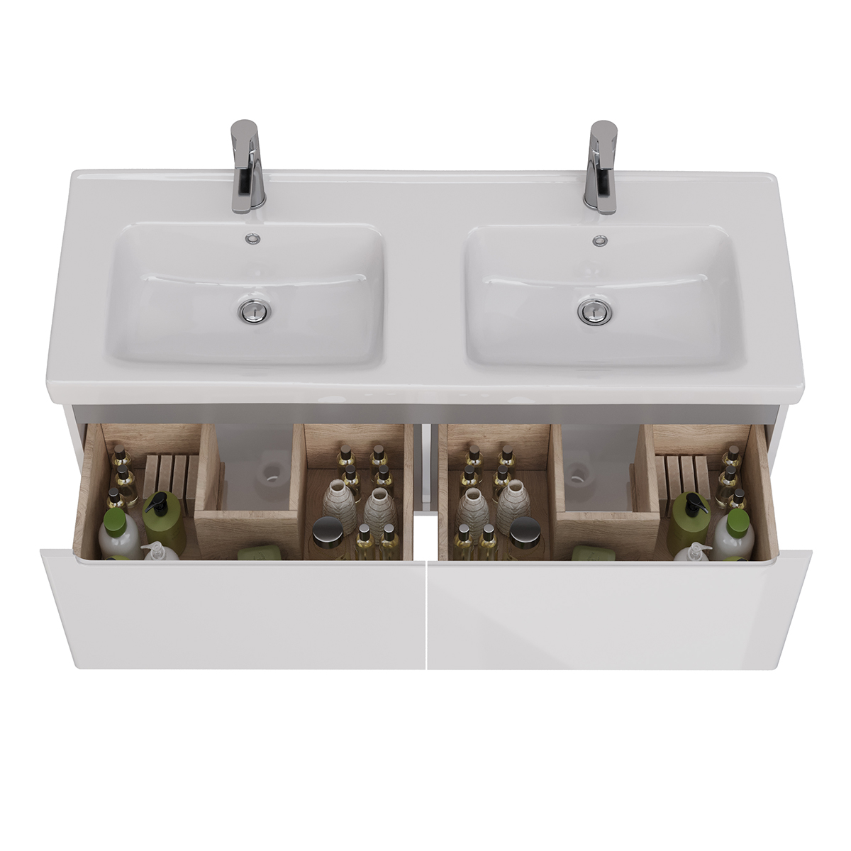 Тумба Lemark BUNO MINI 125см под 2 раковины, подвесная, 2 ящика, цвет корпуса, фасада: Белый глянец Тумба Lemark BUNO MINI 125см под 2 раковины, подвесная, 2 ящика, цвет корпуса, фасада: Белый глянец