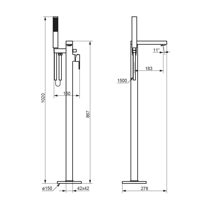 535000300 Gala смеситель для ванны и душа, отдельностоящий, с ручным душем и шлангом, черный матовый 535000300 Gala смеситель для ванны и душа, отдельностоящий, с ручным душем и шлангом, черный матовый