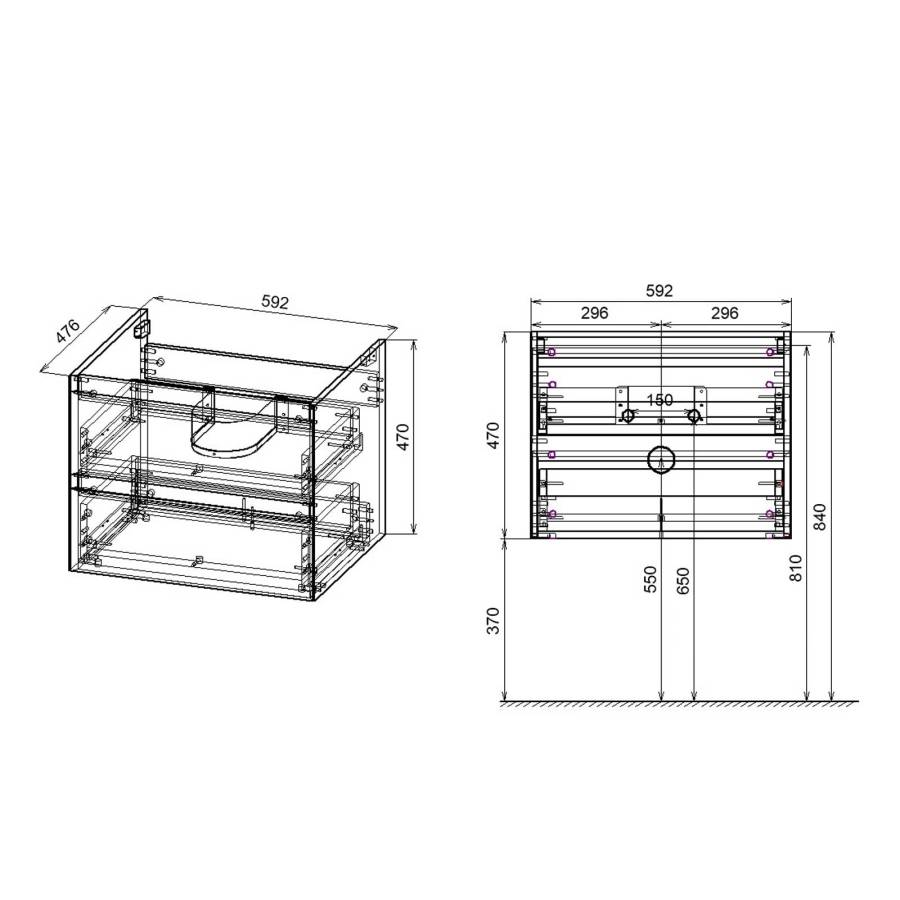 База под раковину Luka 600 подвесная, 2 выкатных ящика soft-close, N.Oak База под раковину Luka 600 подвесная, 2 выкатных ящика soft-close, N.Oak