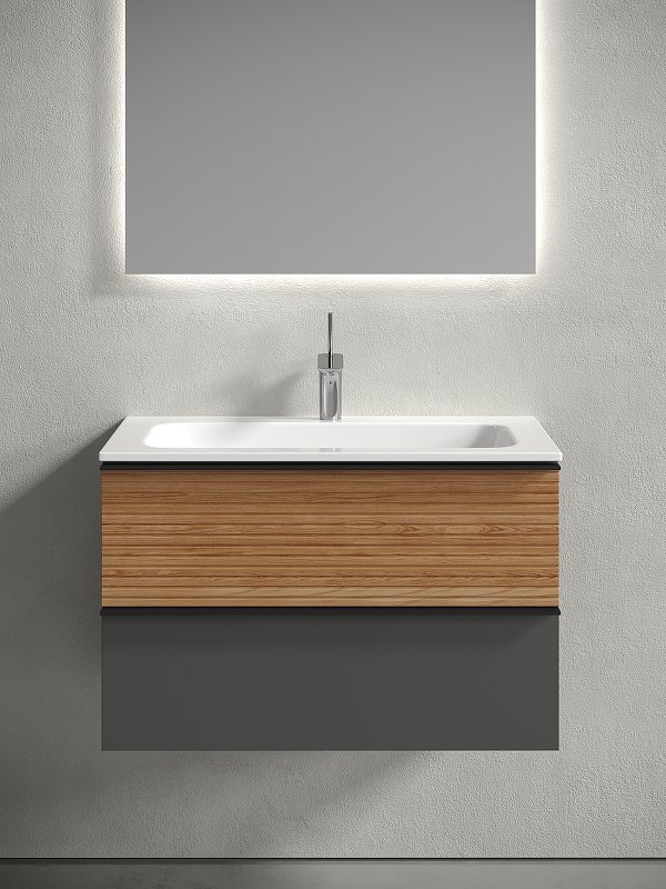 Тумба подвесная SANCOS Delta 790х445х500, c двумя ящиками оснащенными доводчиками, дуб красный/графит , арт. DL80GR Тумба подвесная SANCOS Delta 790х445х500, c двумя ящиками оснащенными доводчиками, дуб красный/графит , арт. DL80GR