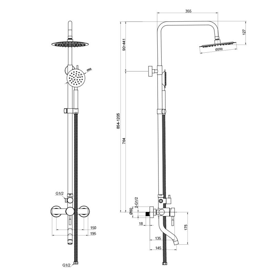 Душевая стойка со смесителем для ванны нерж.сталь BALEAR, арт. 13511BL Душевая стойка со смесителем для ванны нерж.сталь BALEAR, арт. 13511BL