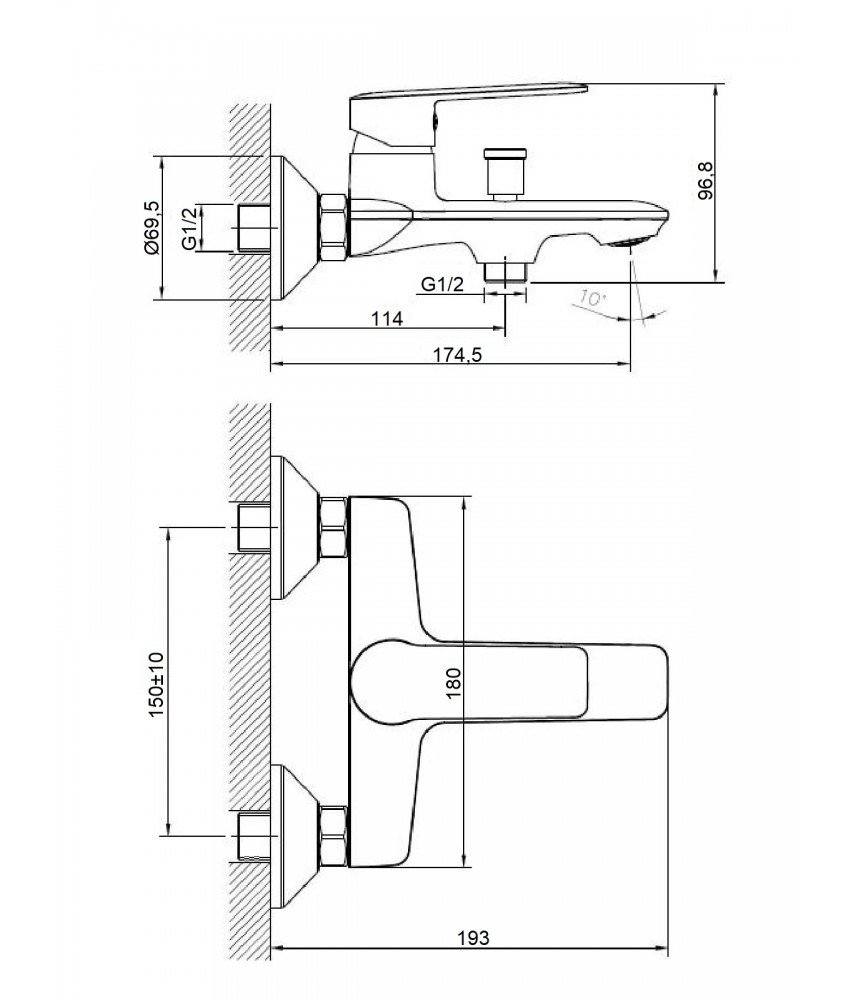 Смеситель для ванны/душа Agger Clean A2410000 с душевым набором Смеситель для ванны/душа Agger Clean A2410000 с душевым набором