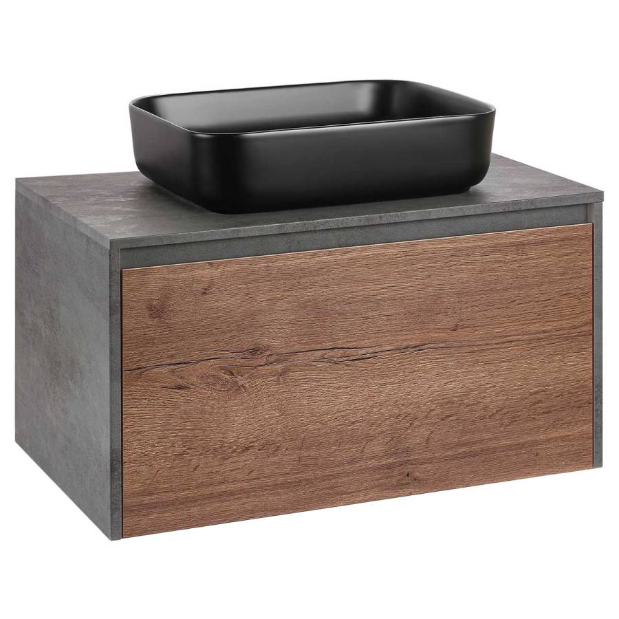 База под накладную раковину Mesa 800 подвесная, 1 выкатной/1 скрытый ящик soft close, T.Oak + Beton База под накладную раковину Mesa 800 подвесная, 1 выкатной/1 скрытый ящик soft close, T.Oak + Beton