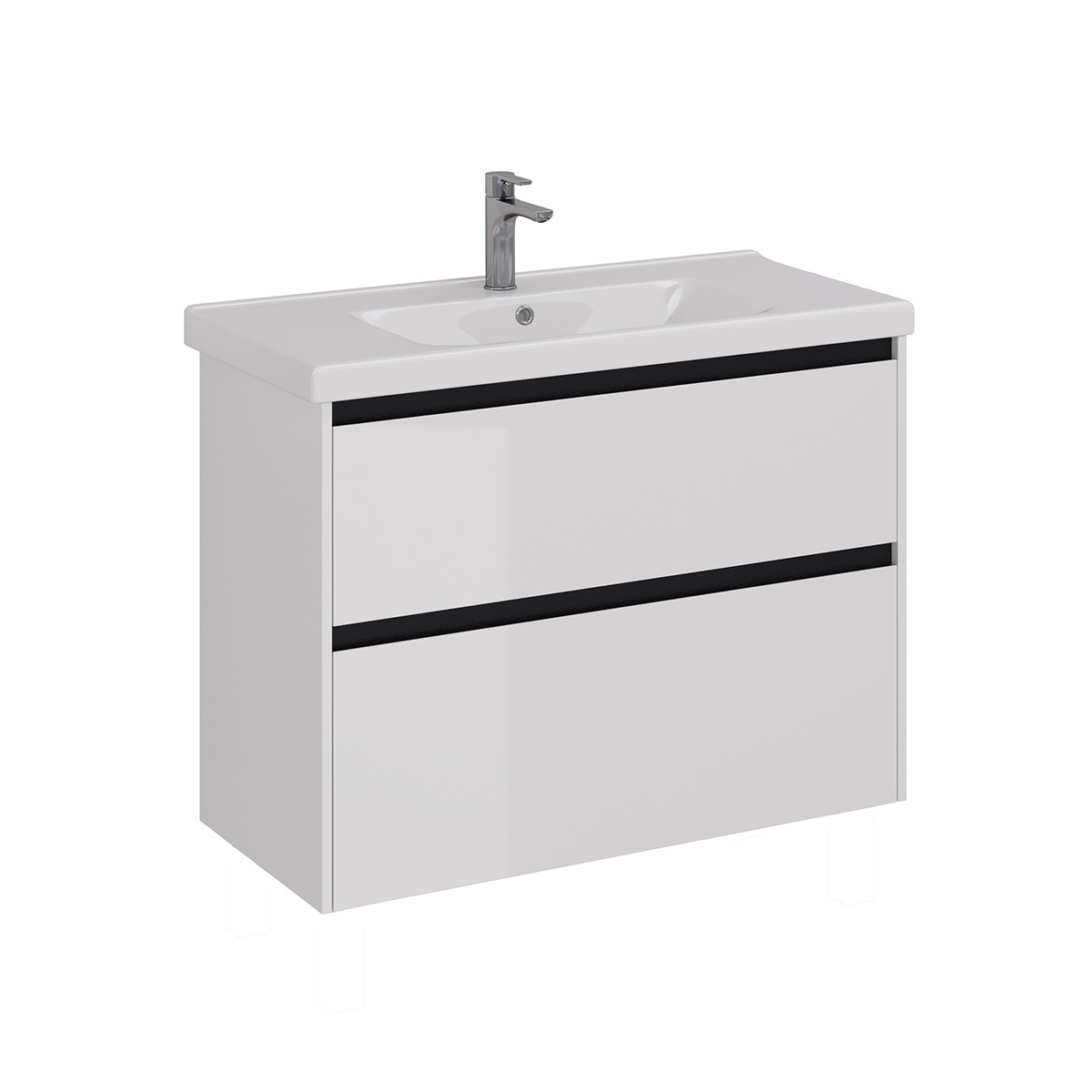 Тумба Lemark COMBI 100см под 1 раковину, подвесная/напольная, 2 ящика, цвет планки: Чёрный, цвет корпуса, фасада: Белый глянец Тумба Lemark COMBI 100см под 1 раковину, подвесная/напольная, 2 ящика, цвет планки: Чёрный, цвет корпуса, фасада: Белый глянец