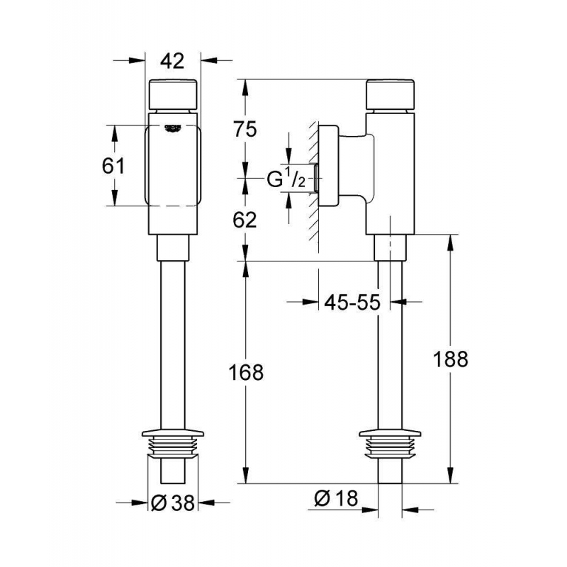 Смывное устройство для писсуара GROHE Rondo (37339000) Смывное устройство для писсуара GROHE Rondo (37339000)