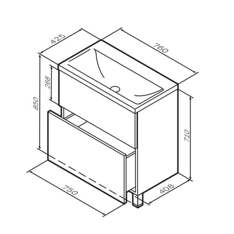 База под раковину, напольная, 75 см, 2 ящика, орех M90FSX0752HF База под раковину, напольная, 75 см, 2 ящика, орех M90FSX0752HF