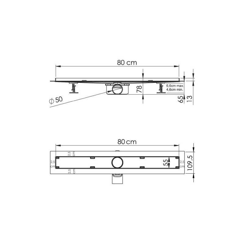 Душевой лоток SAY ALMIRA -S 602.80.S.U, 80 см, под плитку Душевой лоток SAY ALMIRA -S 602.80.S.U, 80 см, под плитку
