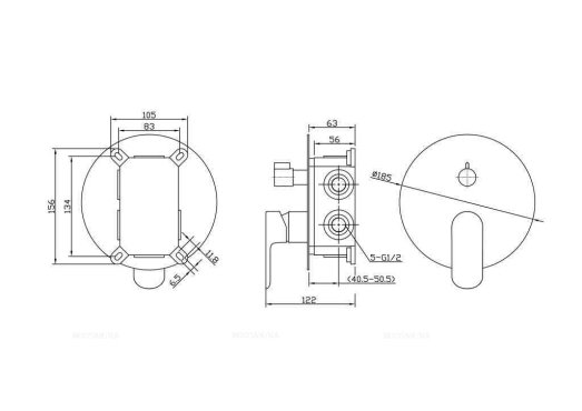 ANCONA Встраиваемый смеситель для душа с переключателем на два выхода, хром ANCONA-VDI-CRM ANCONA Встраиваемый смеситель для душа с переключателем на два выхода, хром ANCONA-VDI-CRM
