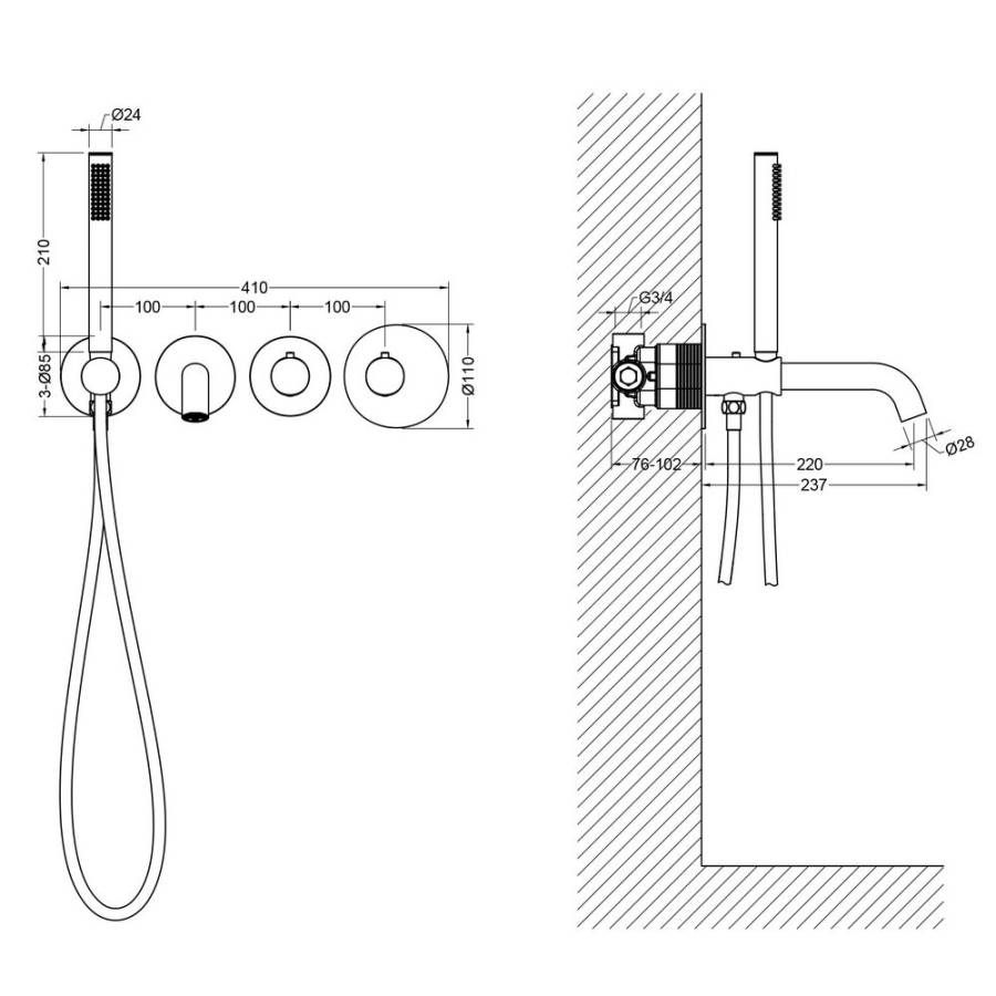 Смеситель TIMO Saona 2324/03YSM для ванны скрытого монтажа с термостатом, черный матовый Смеситель TIMO Saona 2324/03YSM для ванны скрытого монтажа с термостатом, черный матовый